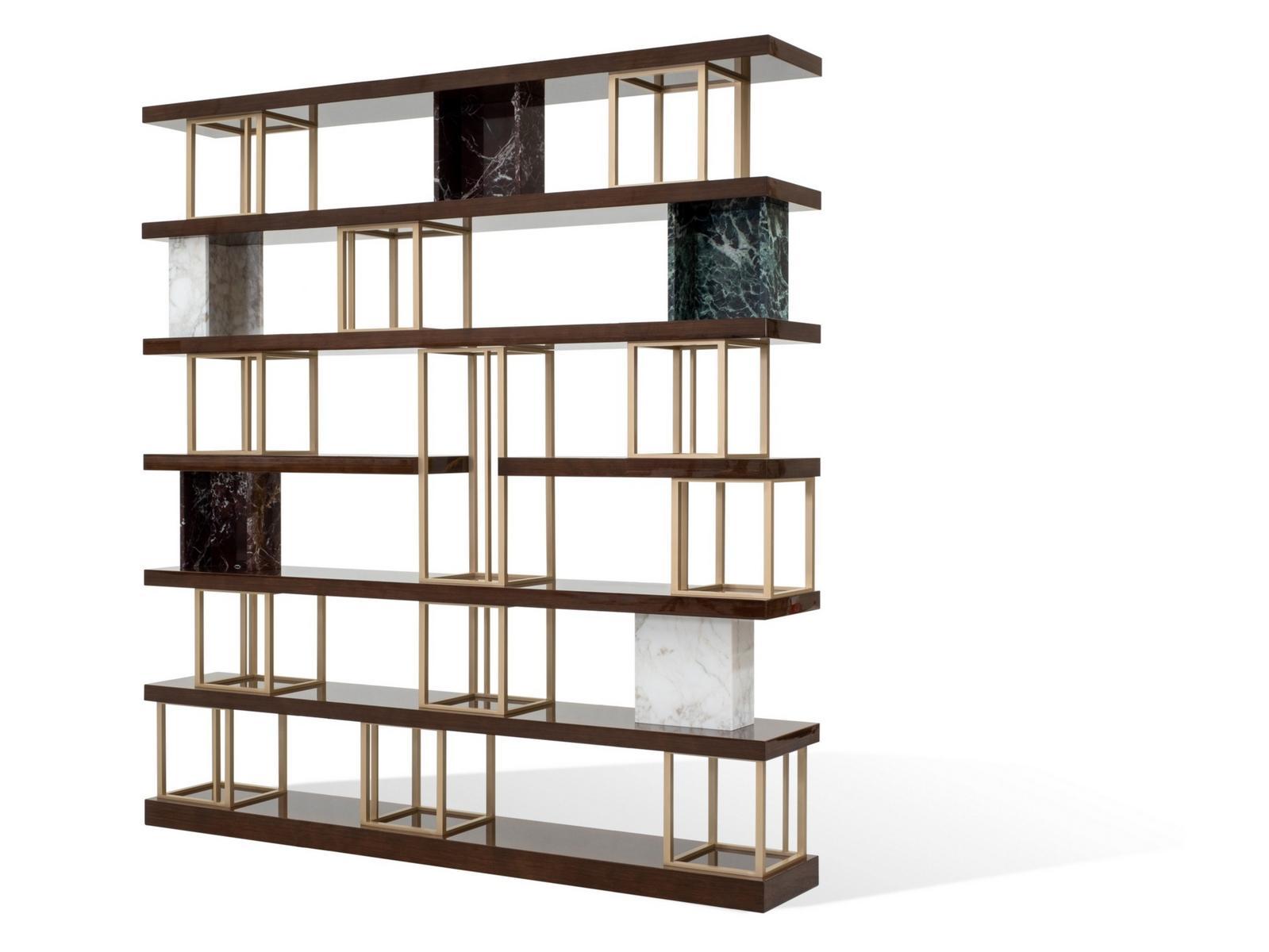 Wall-mounted double-sided wooden, marble and metal bookcase | Aida by Carpanese home