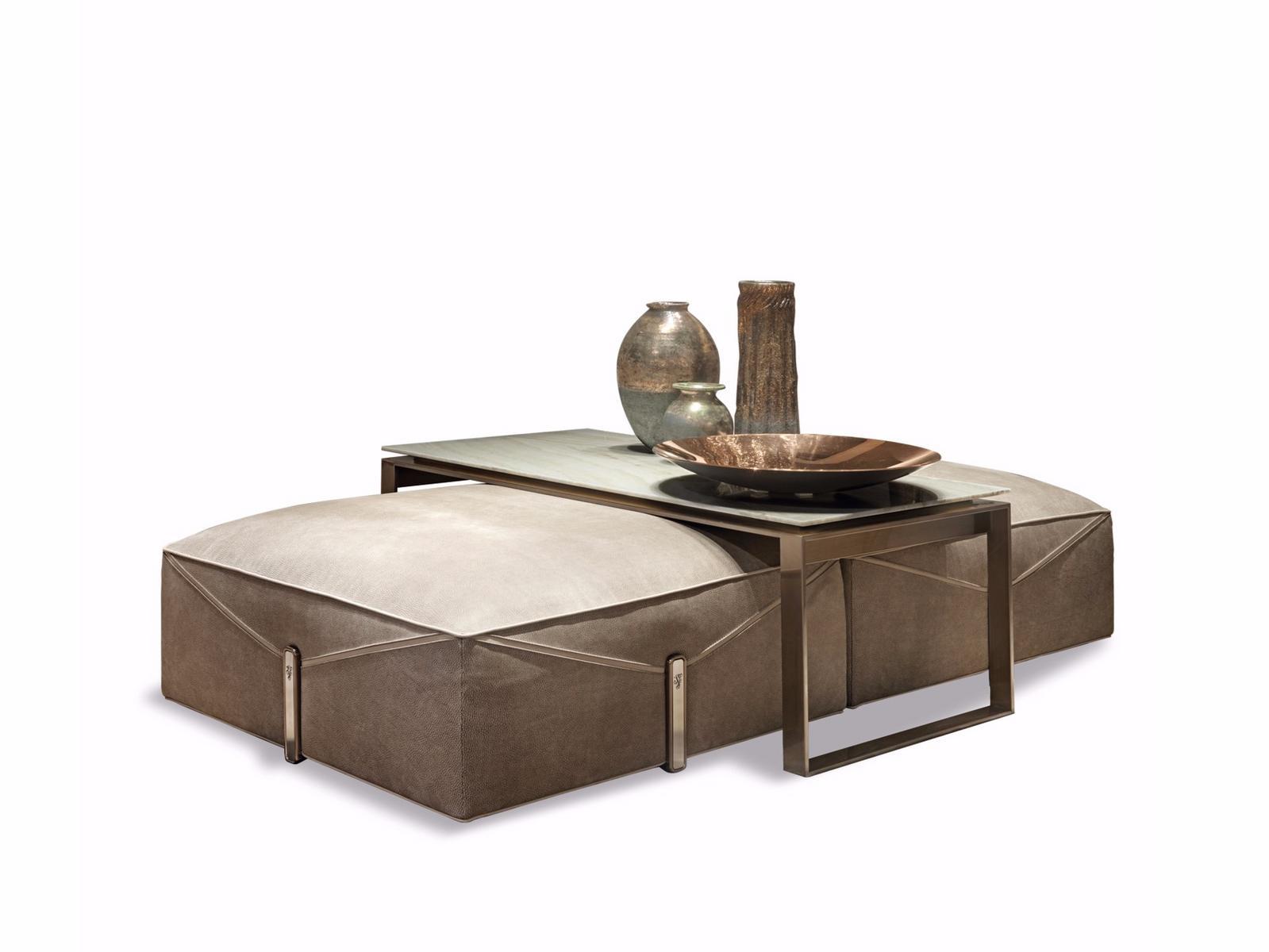 Upholstered square leather pouf | Bastian by Visionnair