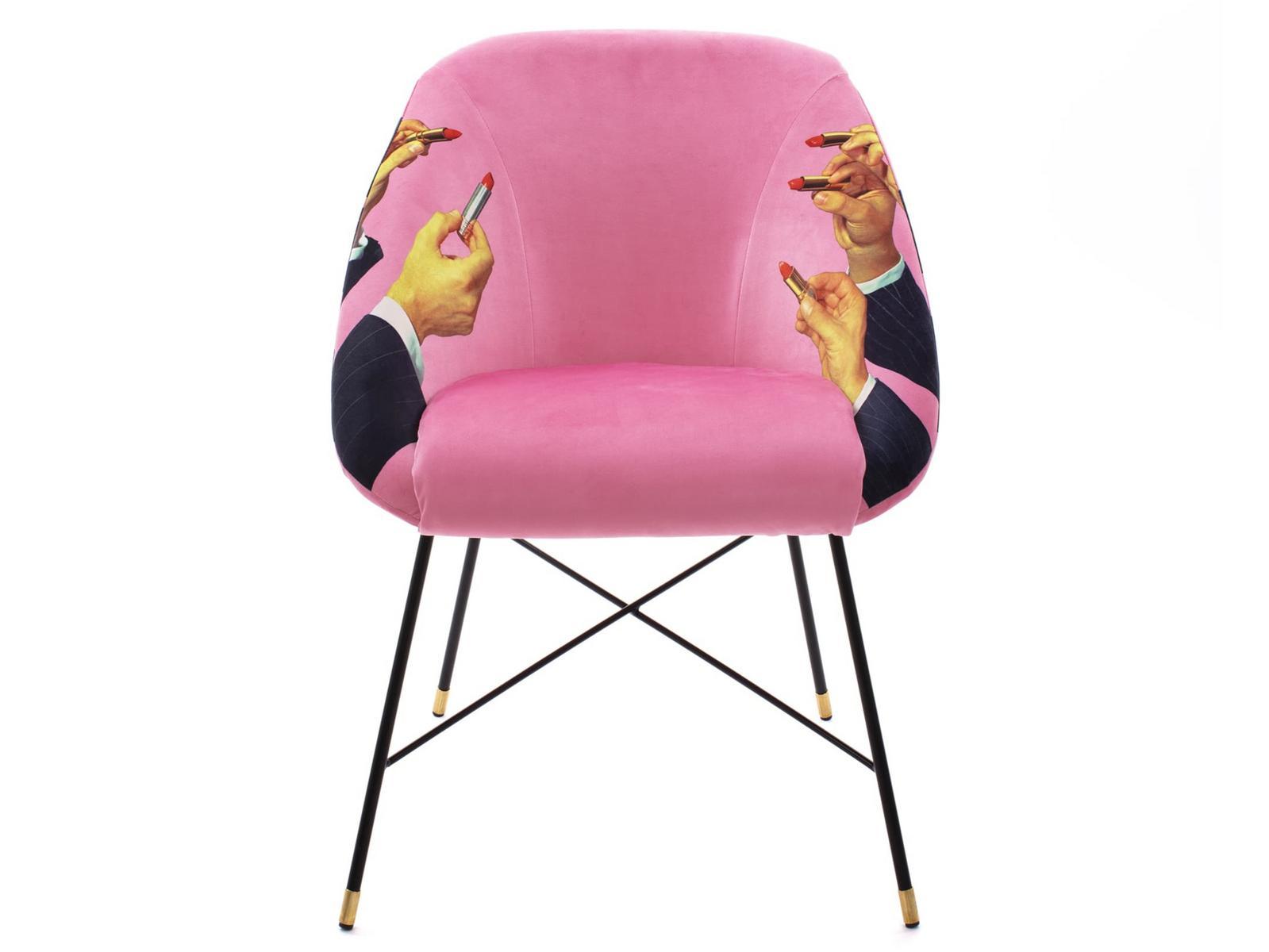 Upholstered fabric chair with armrests | Lipsticks Pink by Seletti