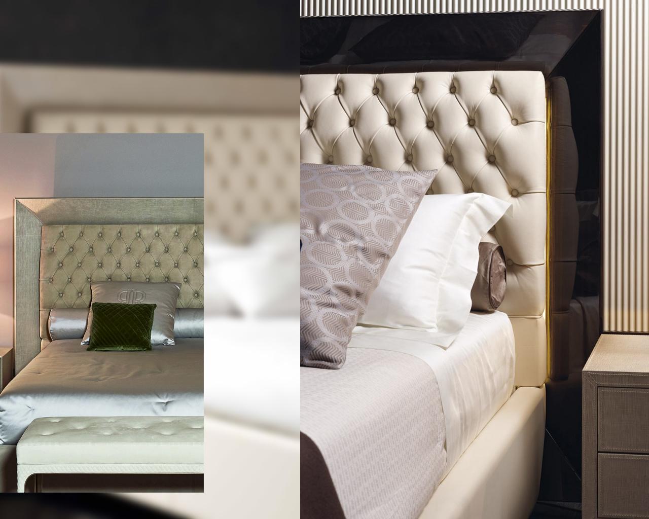 Leather bed in a classic style  with tufted headboard | Kenya by Rugiano