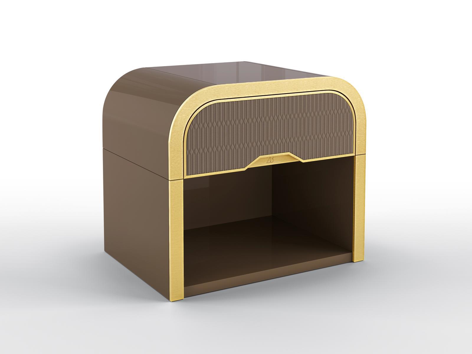 Plywood and metal bedside table with drawer | Ocean I by Bruno Zampa