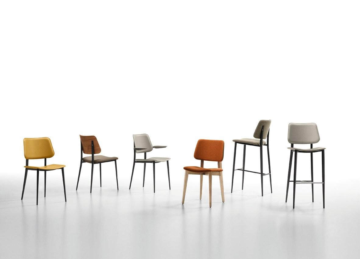 High upholstered fabric stool with back | Joe by Midj