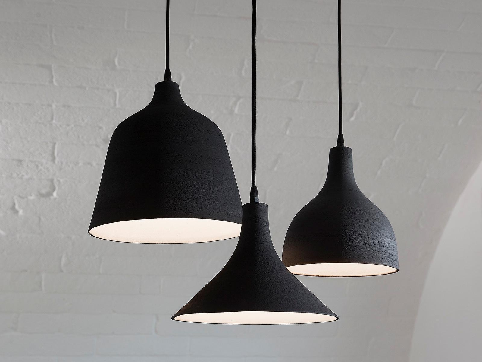 Direct light porcelain stoneware pendant lamp | T-black by Karman