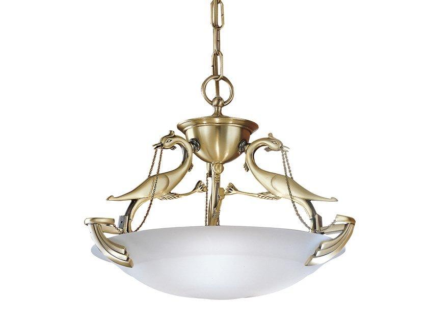 Gold plated chandelier with glass | Heron 1753/3 by Possoni Illuminazione