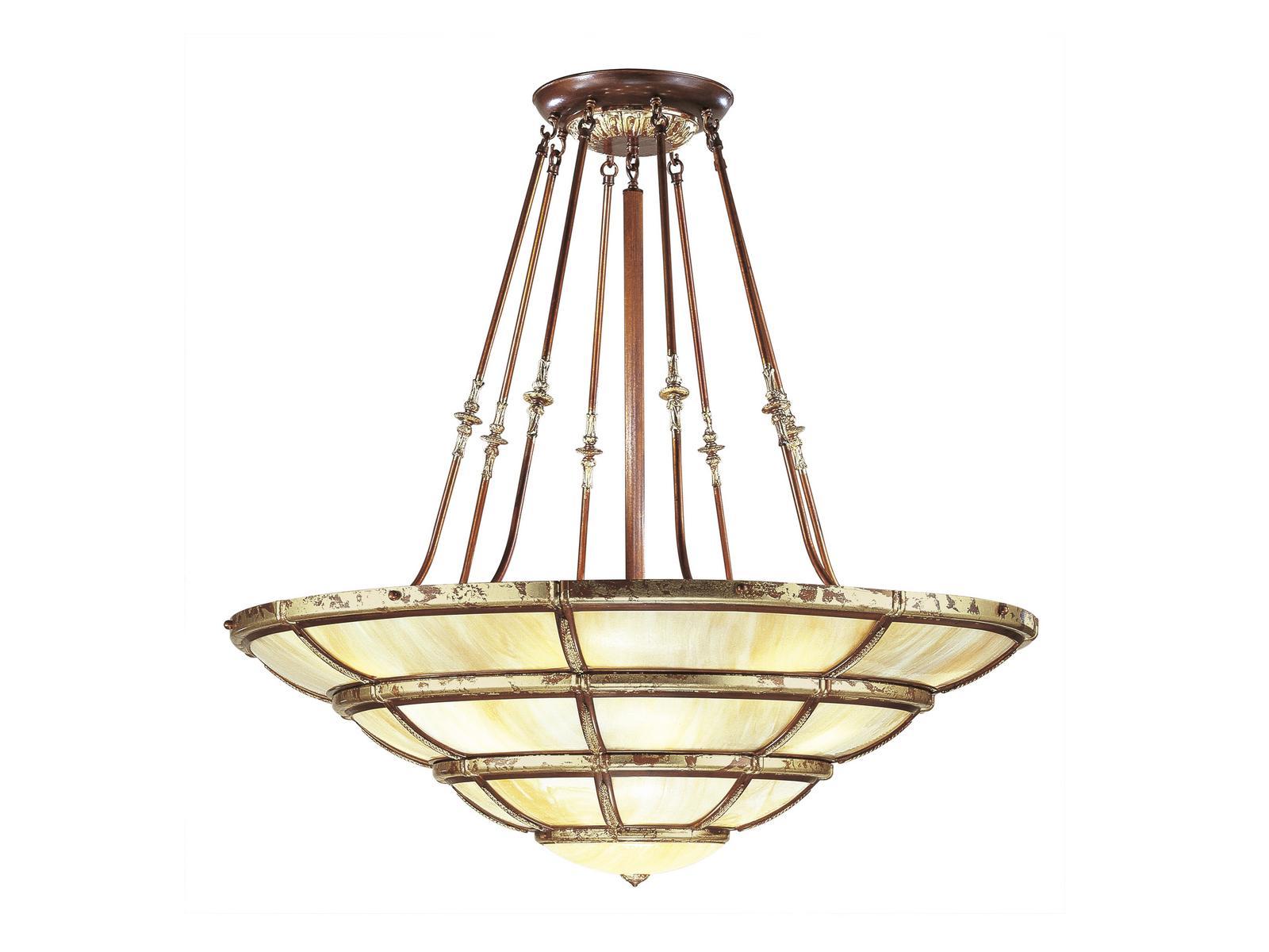 Rust gold leaf finish chandelier with onyx glass | Giotto 1898/22 by Possoni Illuminazione