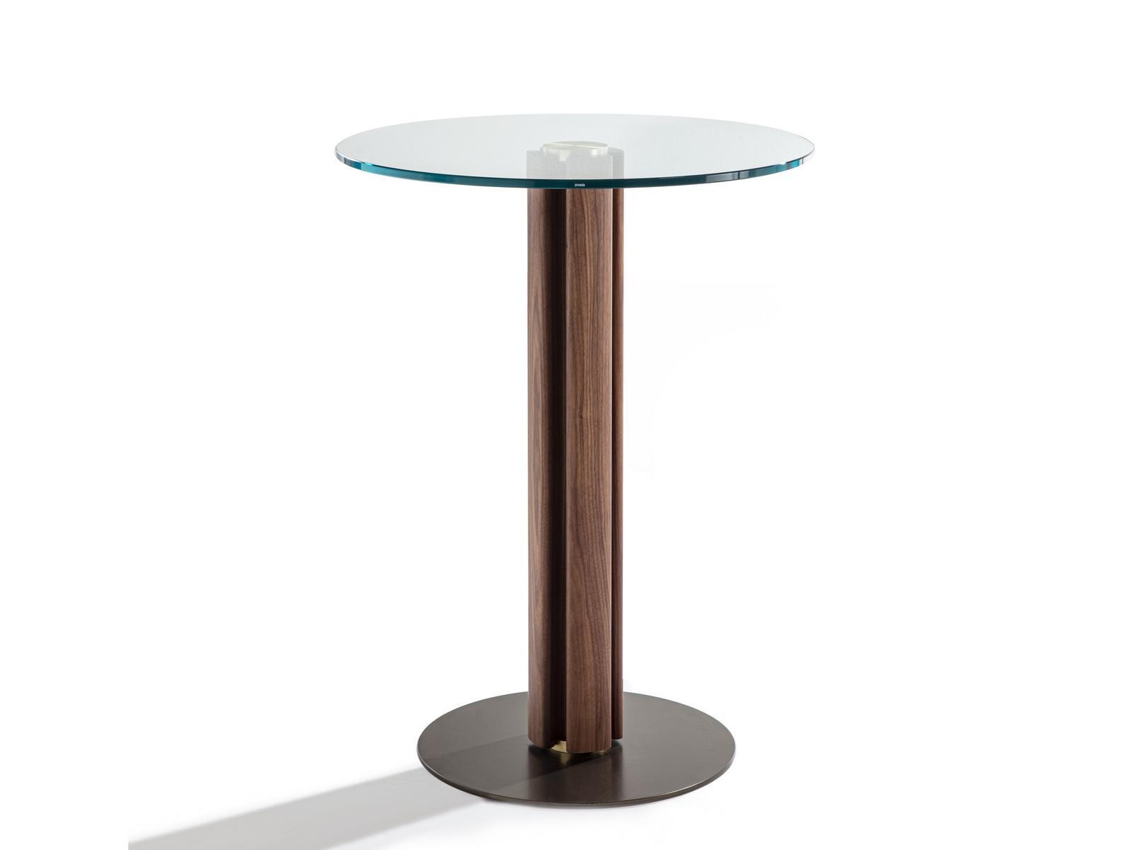 High table in canaletta walnut and glass top | Quadrifoglio Bistrot by Porada