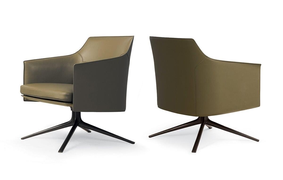 Swivel tanned leather armchair with armrests | Stanford by Poliform