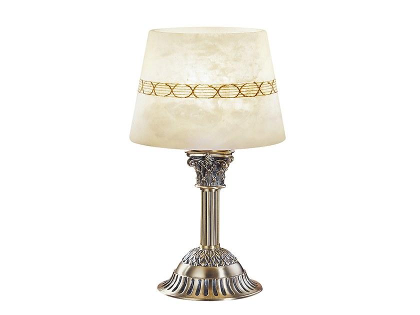 Antique Brass table lamp with alabaster | Mila 27089/lp by Possoni Illuminazione