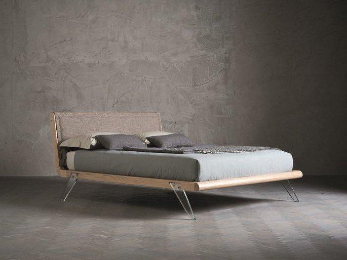 Wood and glass double bed with upholstered headboard | Willow by Altacorte