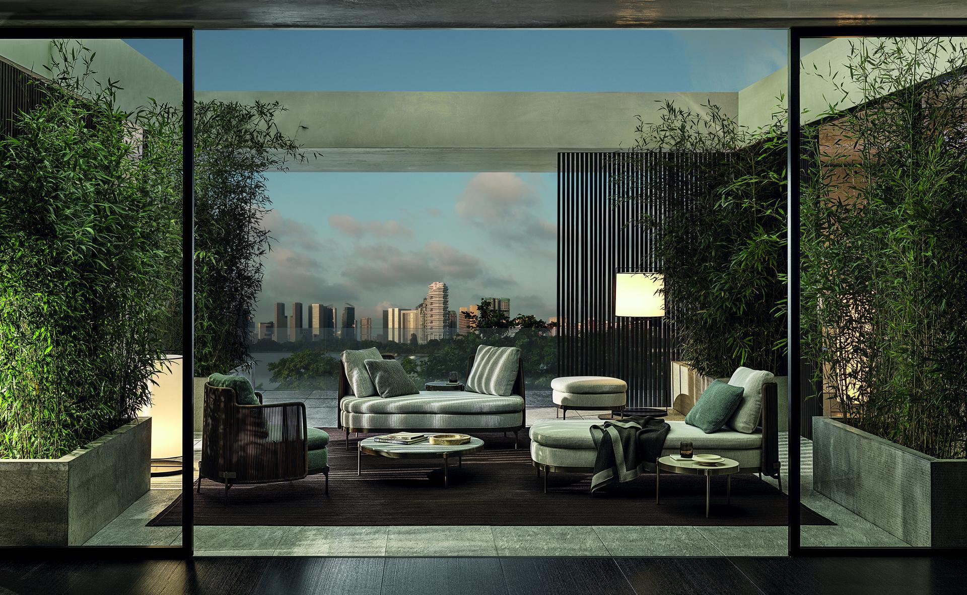 Fabric garden armchair with armrests | Tape Cord Outdoor by Minotti