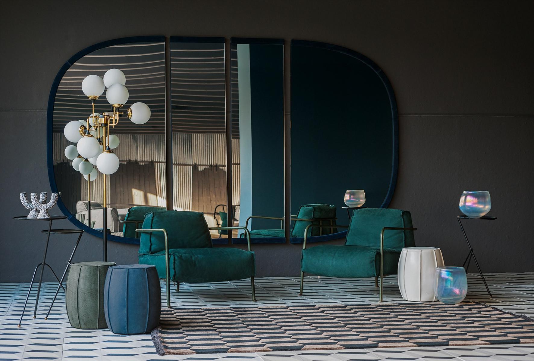 Oval framed wall-mounted leather mirror | Torino by Baxter