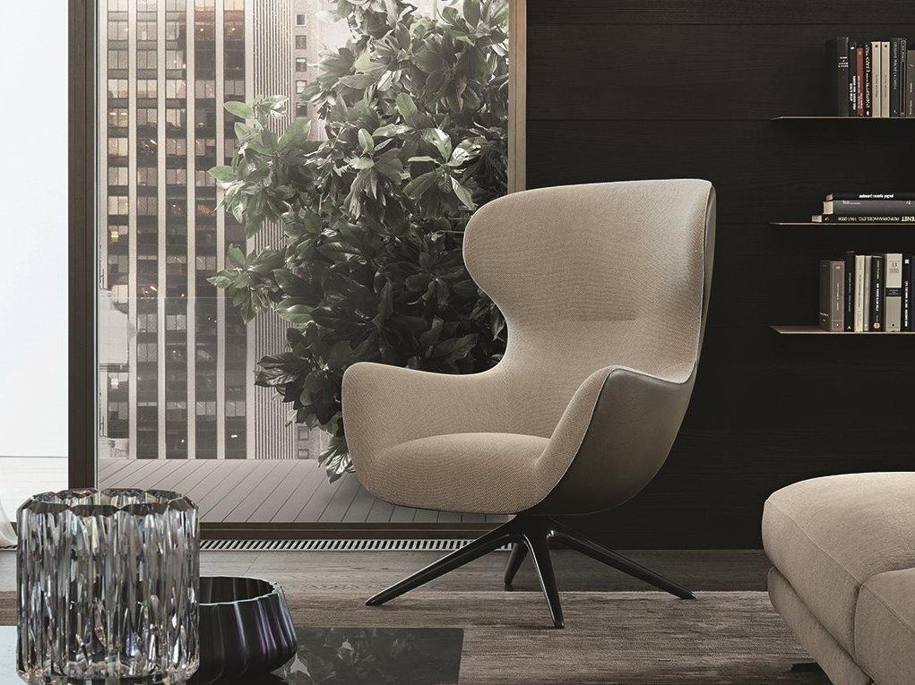 Swivel fabric armchair with 4-spoke base with armrests | Mad Jocker by Poliform