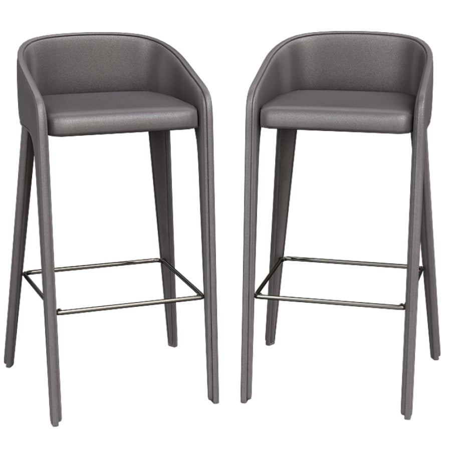 High tanned leather stool with footrest | Lamina Too by Bonaldo