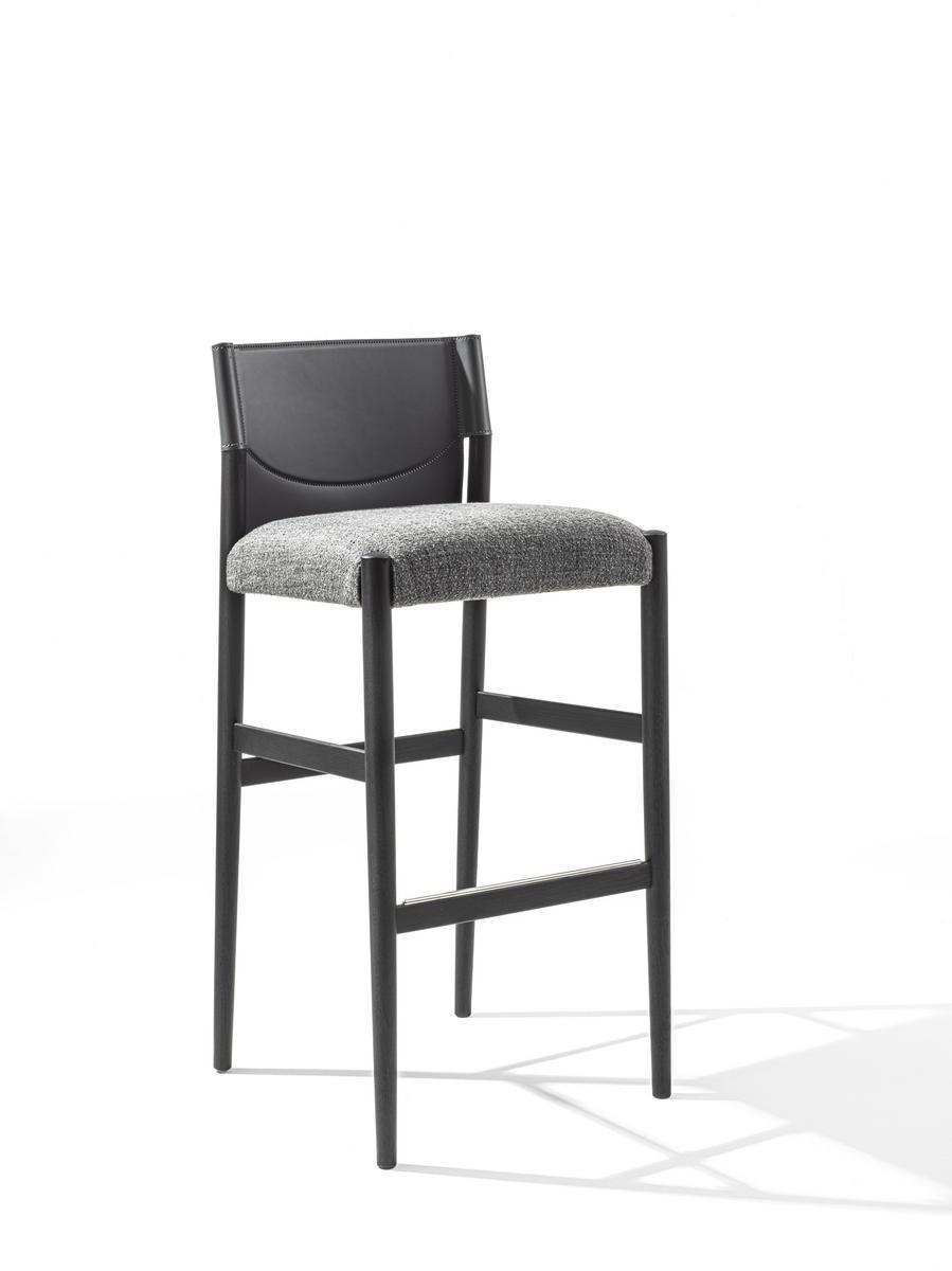 Ash stool with leather and fabric covering | Sveva by Porada