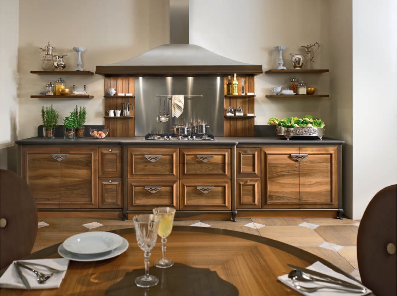 Wood kitchen with handles FM bottega d'Arte Portofino