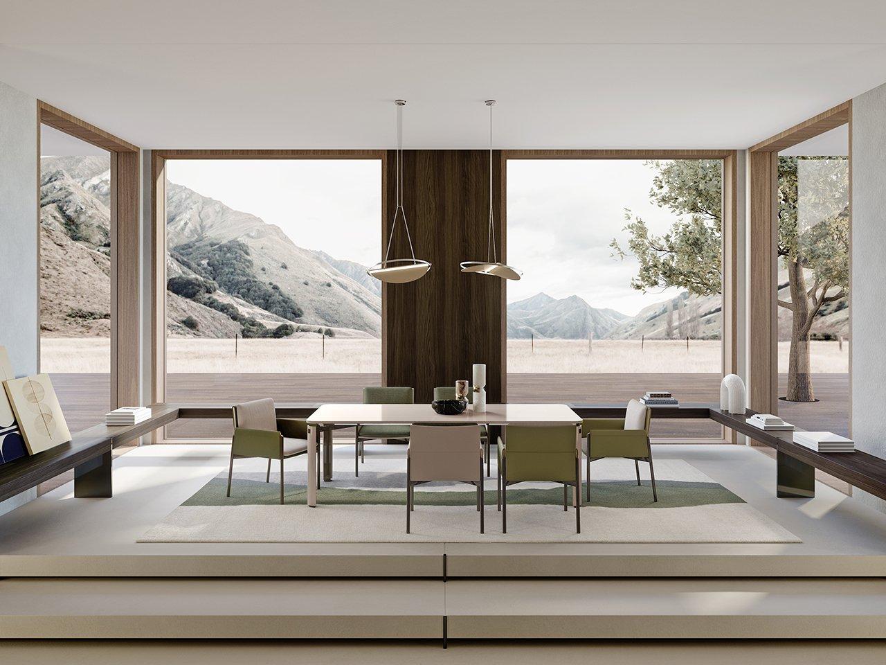 Chair with armrests covered in leather and fabric | Zenit by Turri