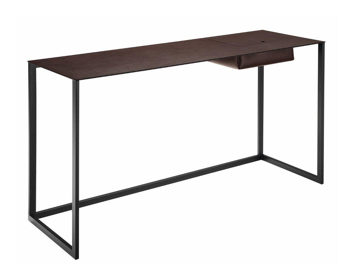Steel secretary desk with tanned leather top | Calamo 2730 by Zanotta