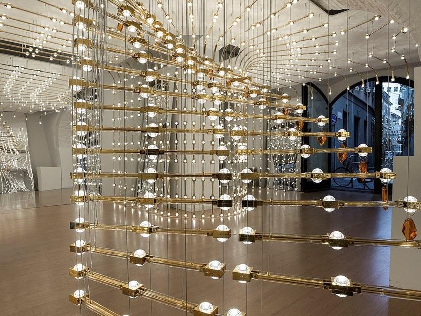 LED metal pendant lamp with crystals | Raqam P5 by Masiero