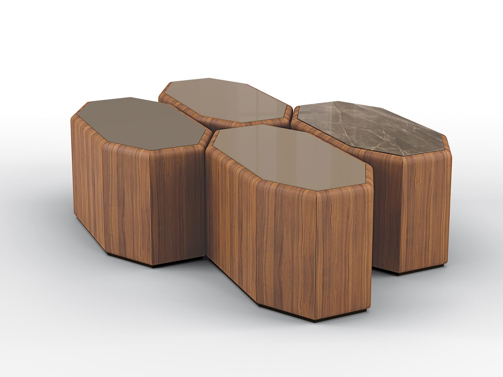 Modular octagonal walnut coffee table | Esedra Set by Bruno Zampa