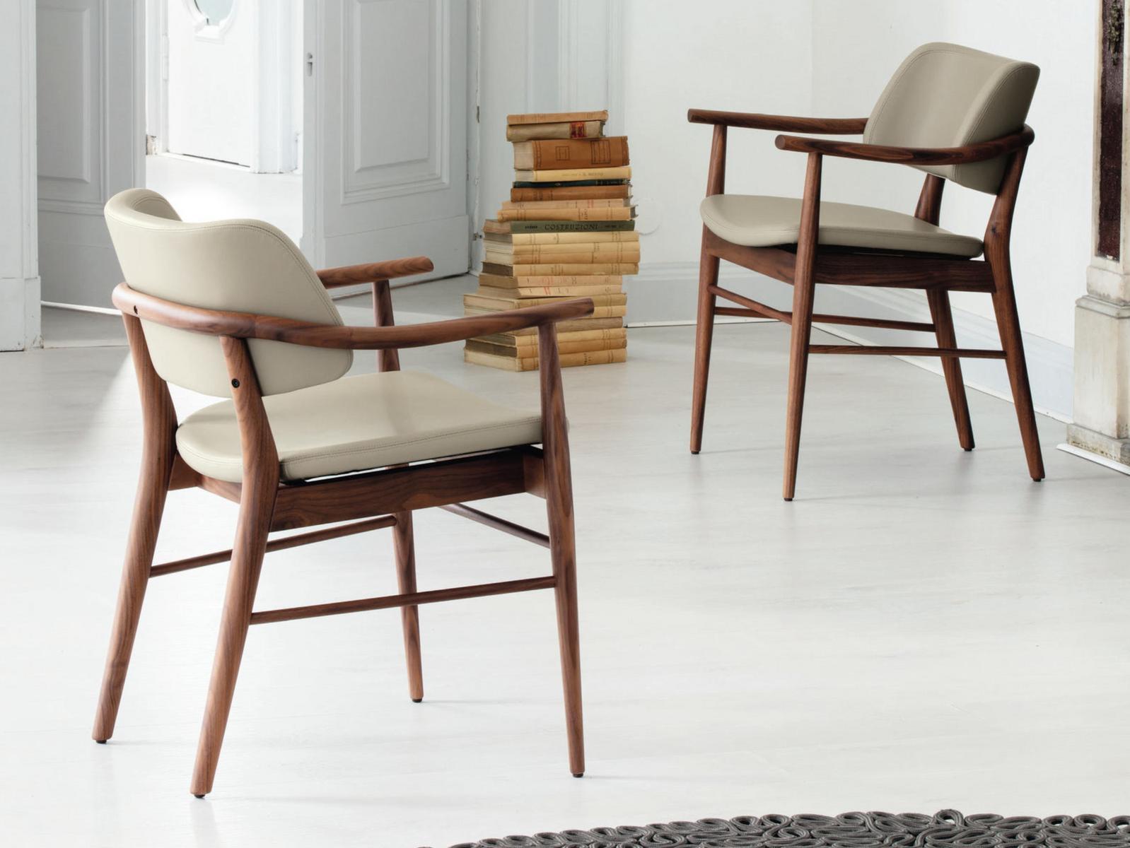 Walnut chair with armrests | Nissa by Porada