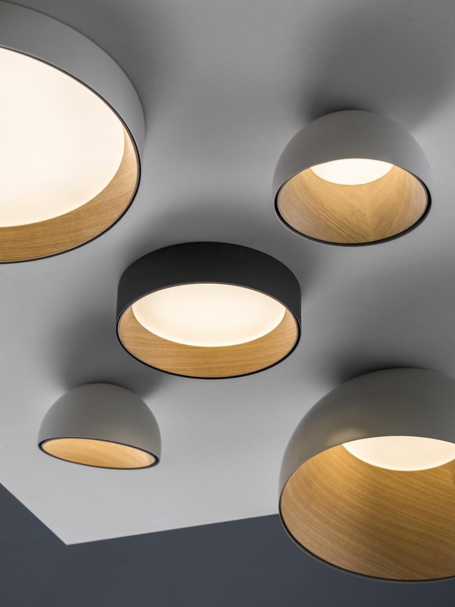LED aluminium and wood ceiling lamp | Duo by Vibia