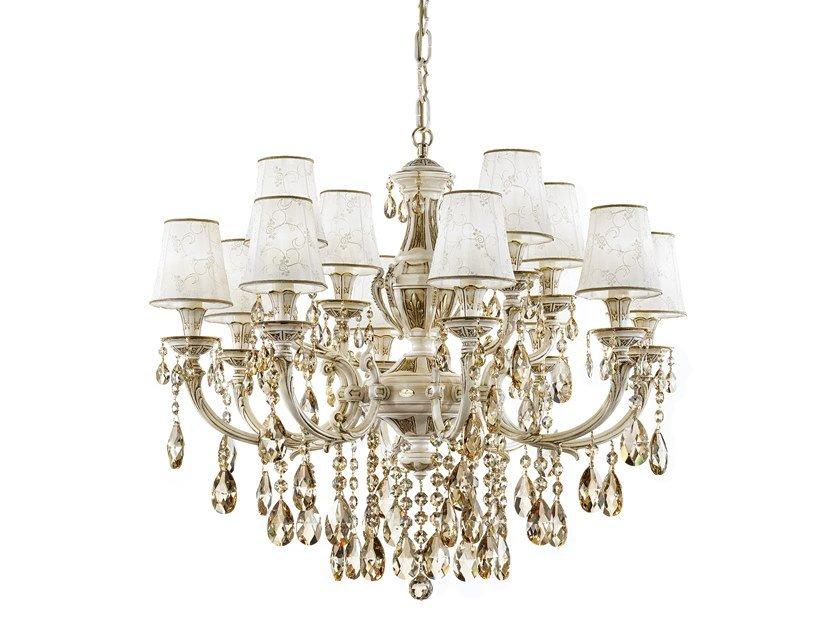 Antique white/gold chandelier with Schoeler crystals | Windsor 888/8+4-pz-gg by Possoni Illuminazione
