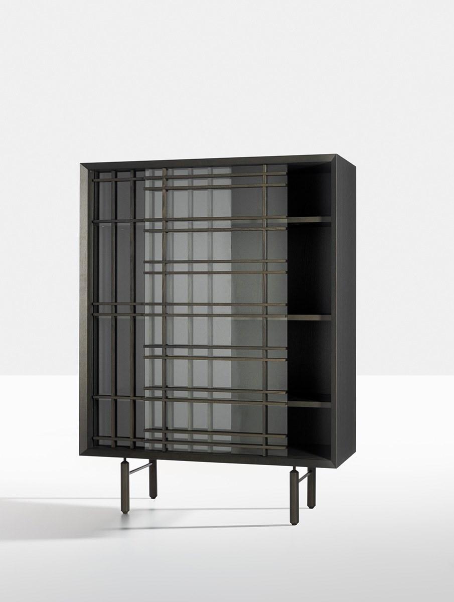 Wood and glass highboard with sliding doors | Sen by Potocco