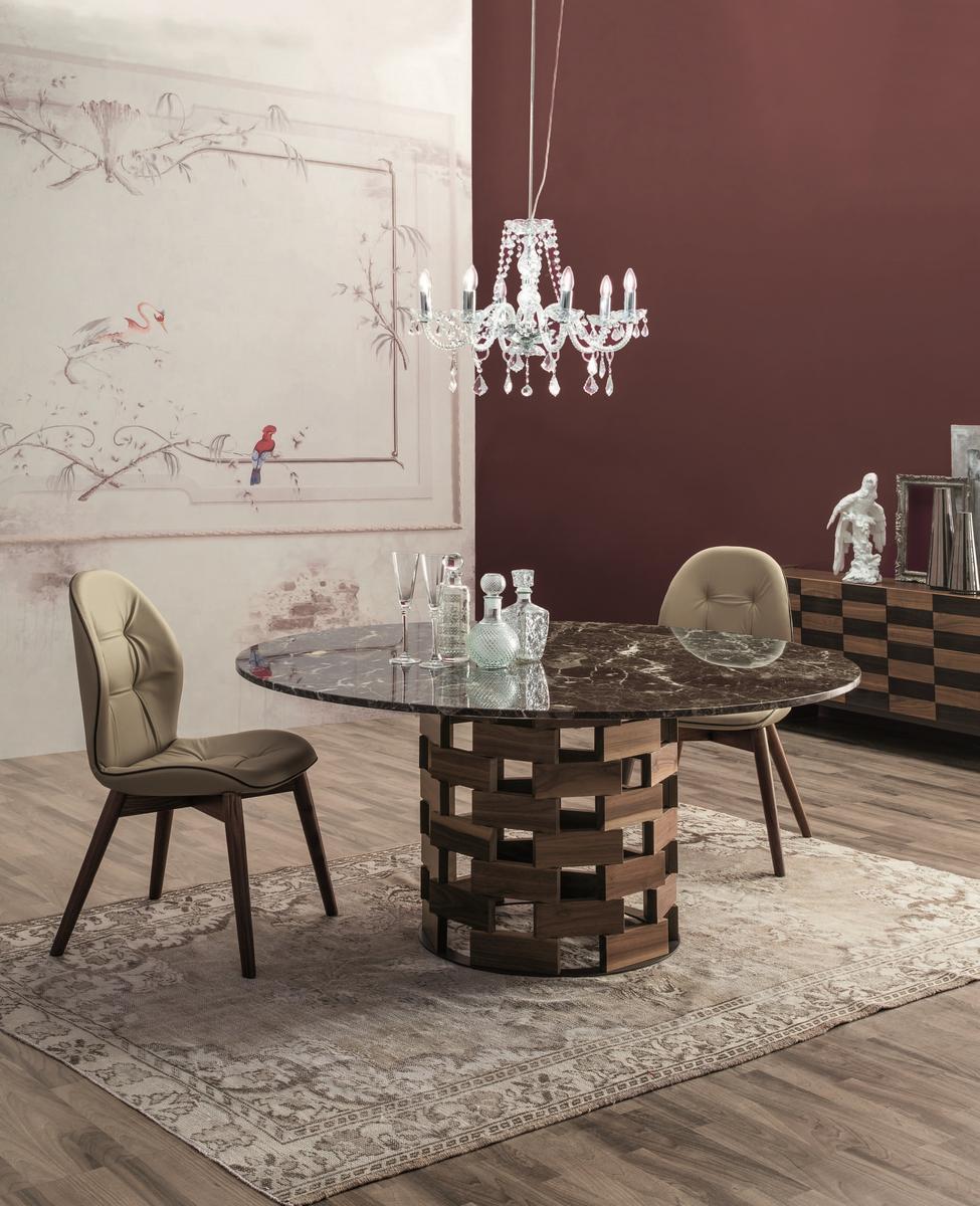 Round Dark Emperador marble table with walnut base | Colosseo by Tonin Casa