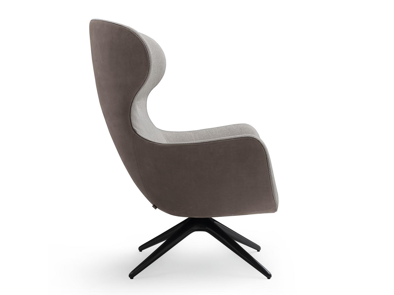Swivel fabric armchair with 4-spoke base with armrests | Mad Jocker by Poliform
