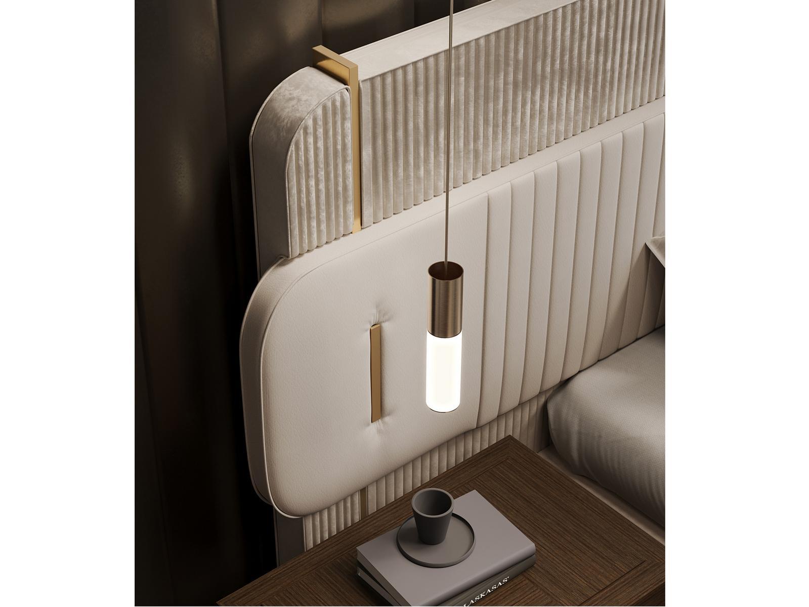 Upholstered leather and velvet bed with high headboard | Papillon by Carpanese home