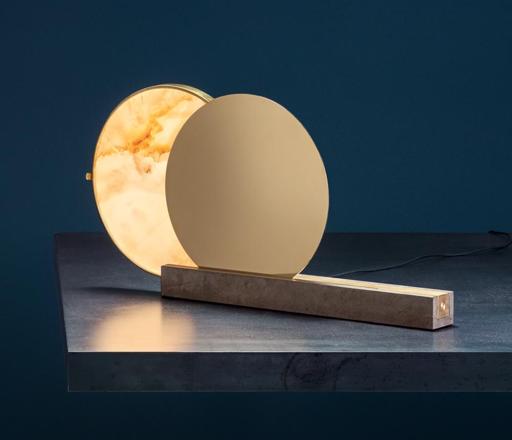LED alabaster and brass table lamp | Alchemie T by Catellani & Smith