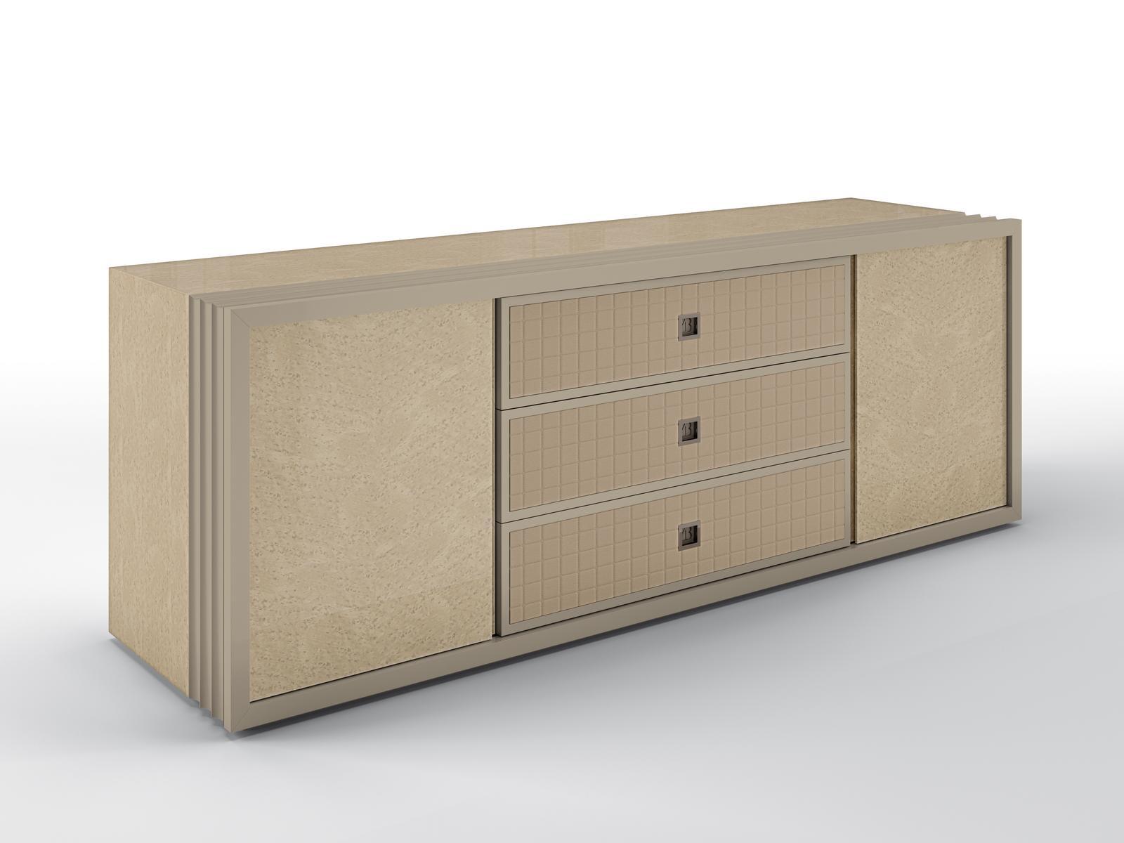 Solid wood sideboard and drawers covered in leather | Glenn by Bruno Zampa