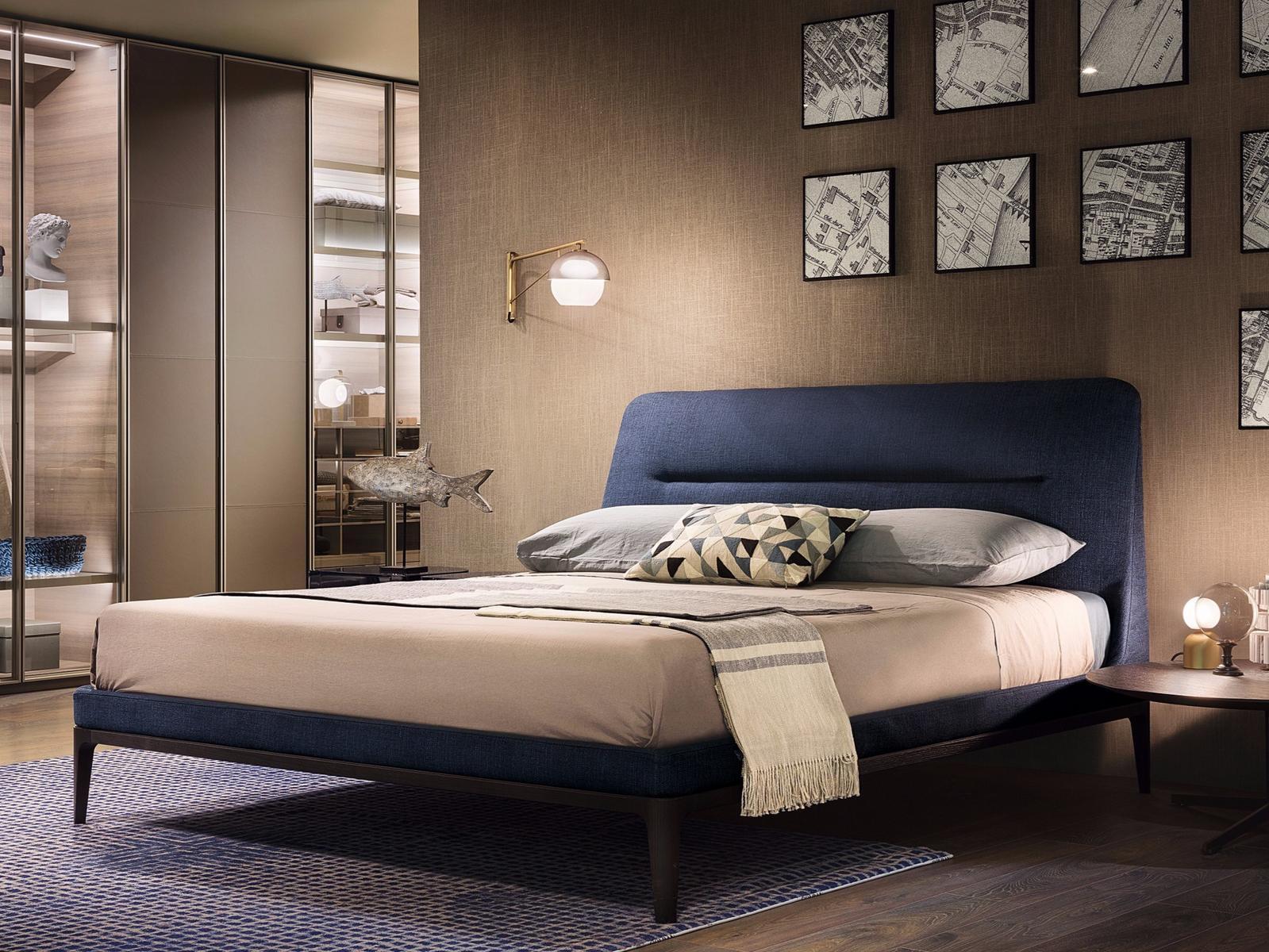 Fabric double bed with upholstered headboard | Victoriano by Lema
