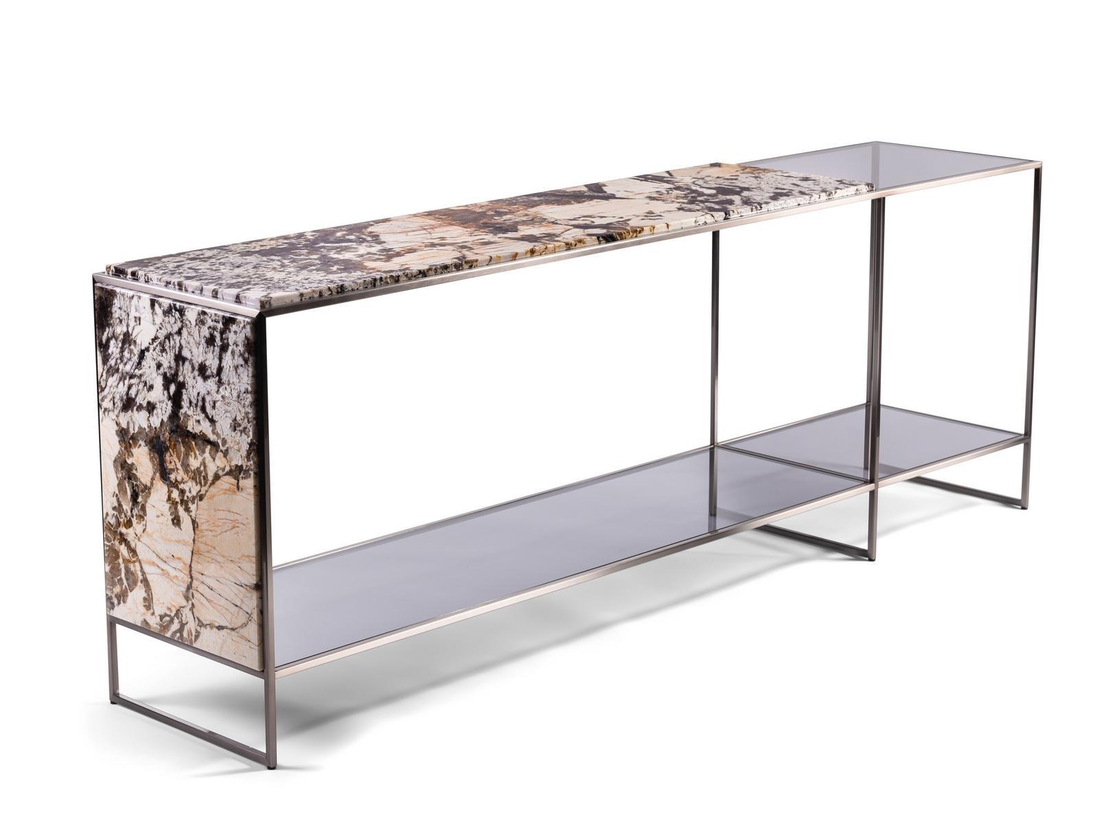 Rectangular marble console table with shelving | Mondrian by Visionnair