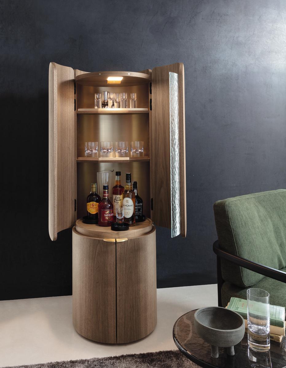Walnut bar cabinet with integrated lighting | Mary by Porada
