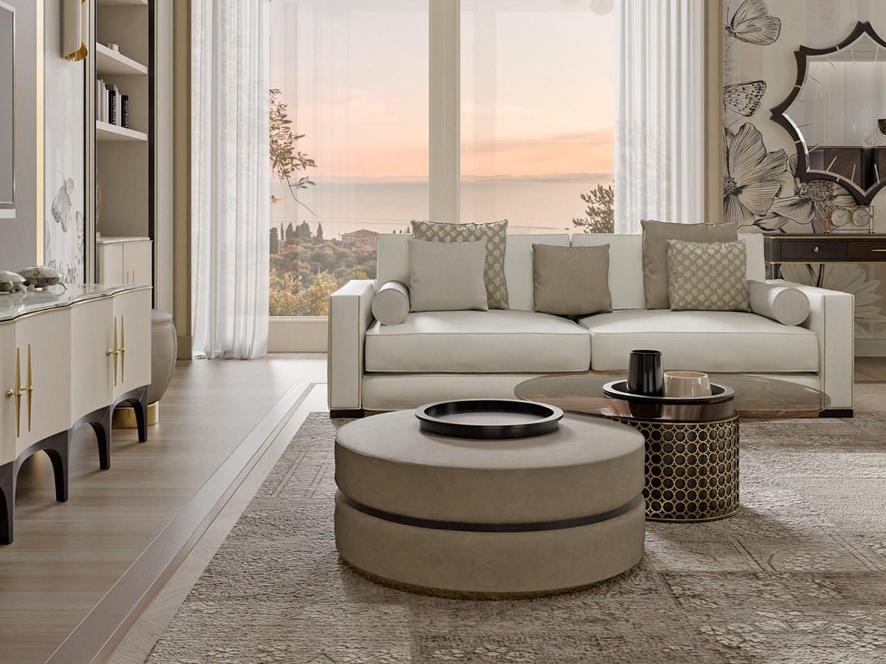 Round coffee table in canaletto walnut with glass top | Pr.332.3 by Stella del Mobile