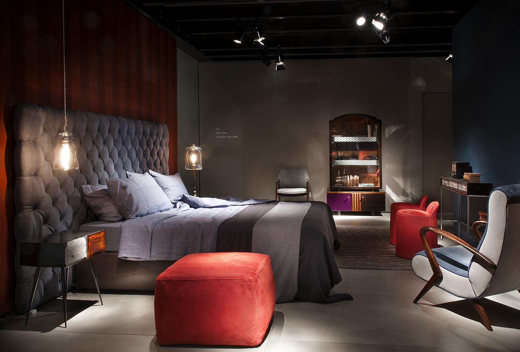 Leather double bed with tufted headboard |  by Baxter