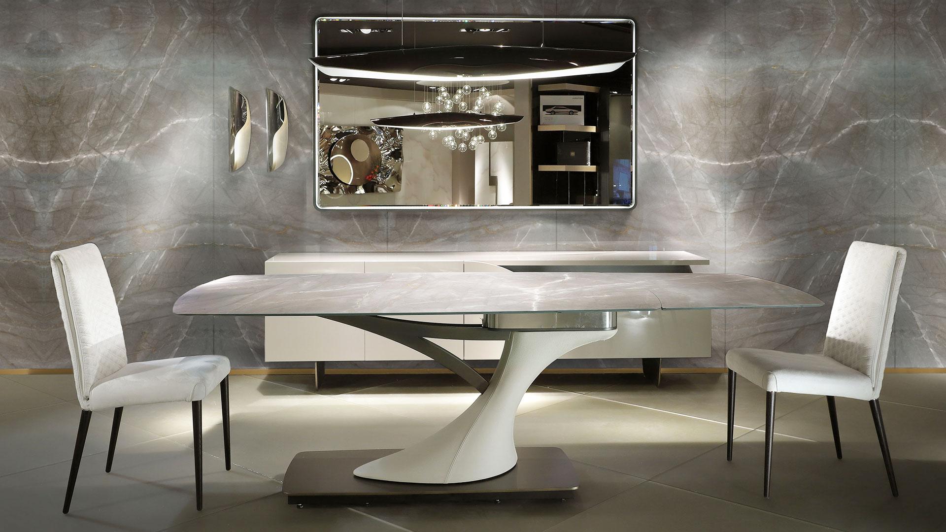 Extending rectangular Marble glass dining table | Archimede by Reflex