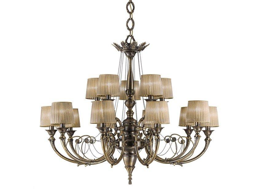 Antique bronze chandelier with shades | Ginevra 859/10+5 by Possoni Illuminazione