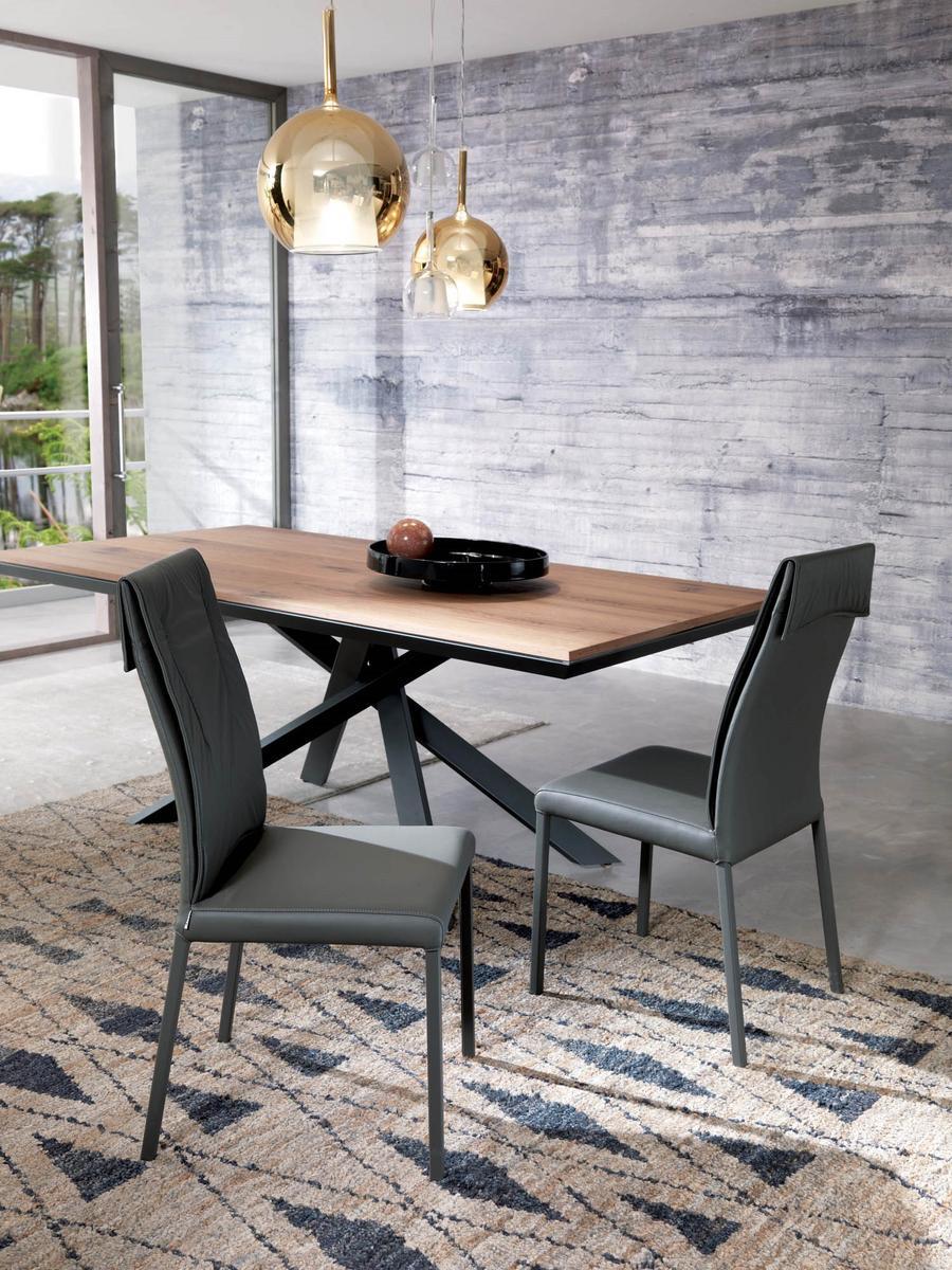 Extending rectangular steel and wood table | 4x4 by Ozzio Italia