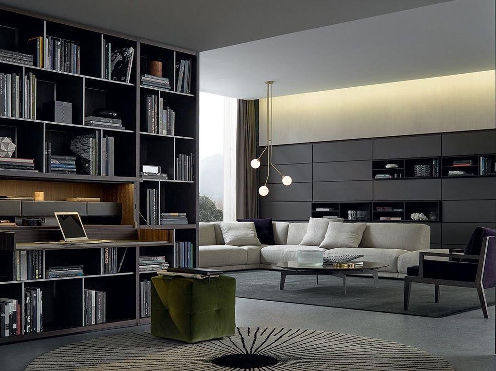 Sectional wooden bookcase | Wall System by Poliform