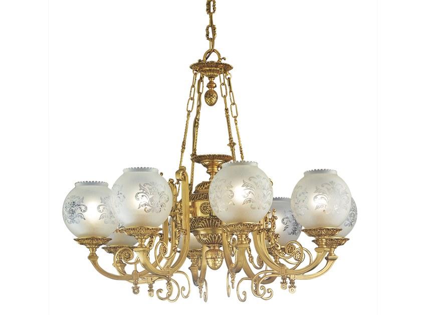 Satin french gold chandelier with glass | Mary 776/8 by Possoni Illuminazione