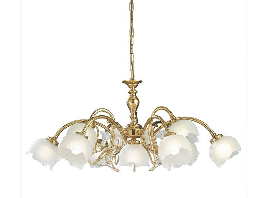 Polish brass chandelier with glass | Liberty 1400/9+1 by Possoni Illuminazione