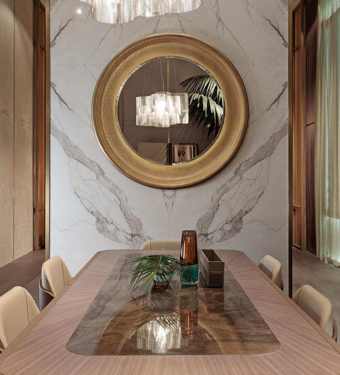 Round framed wooden mirror | Melting Light by Turri