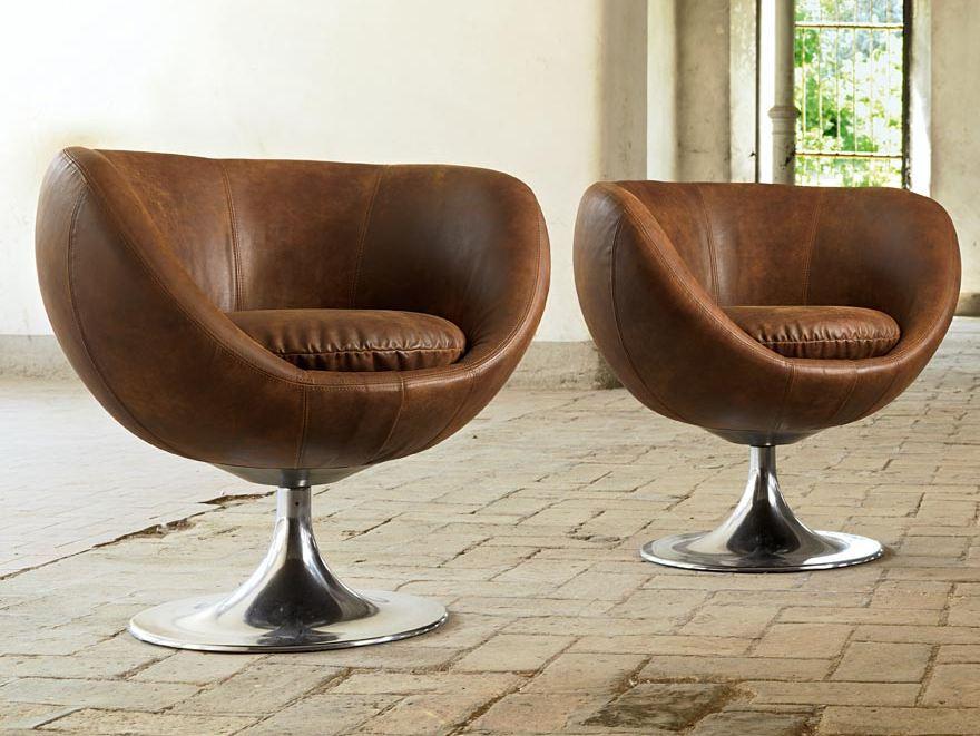 Swivel upholstered leather armchair | 81 by Domingo salotti