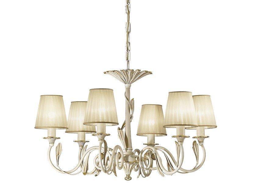 Antique white/gold finish chandelier with shades | Greta 1038/6 by Possoni Illuminazione