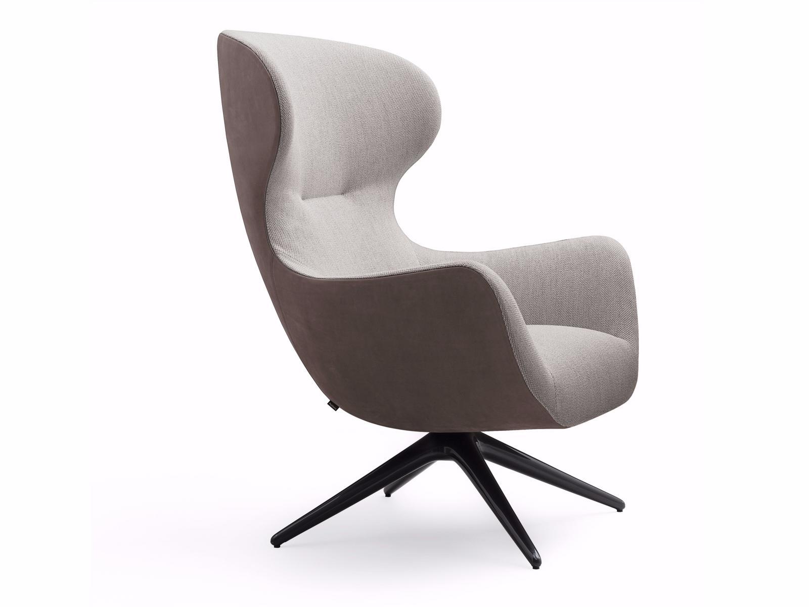 Swivel fabric armchair with 4-spoke base with armrests | Mad Jocker by Poliform