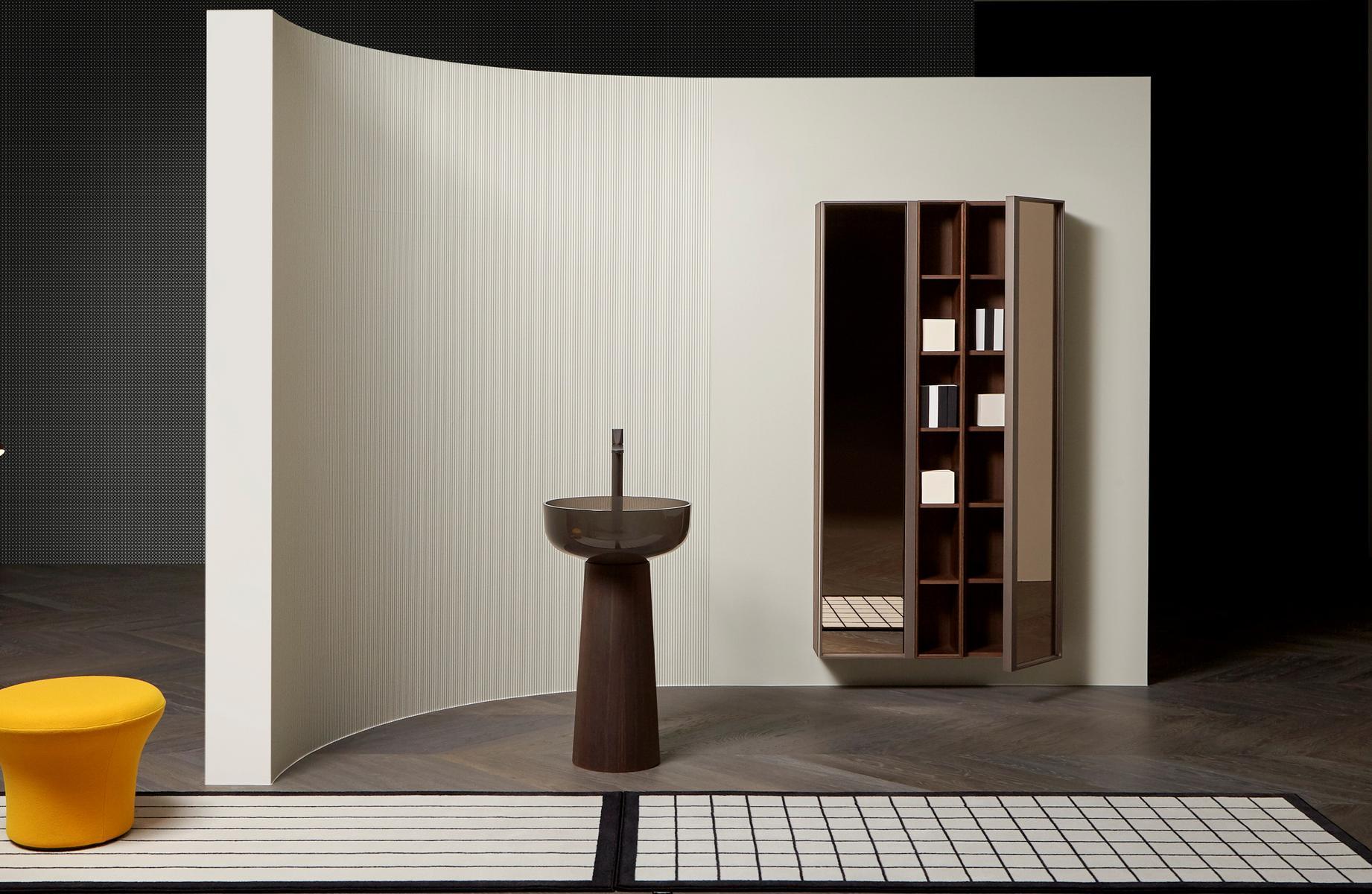 Suspended wood and glass bathroom cabinet with doors | Bemade by Antonio Lupi