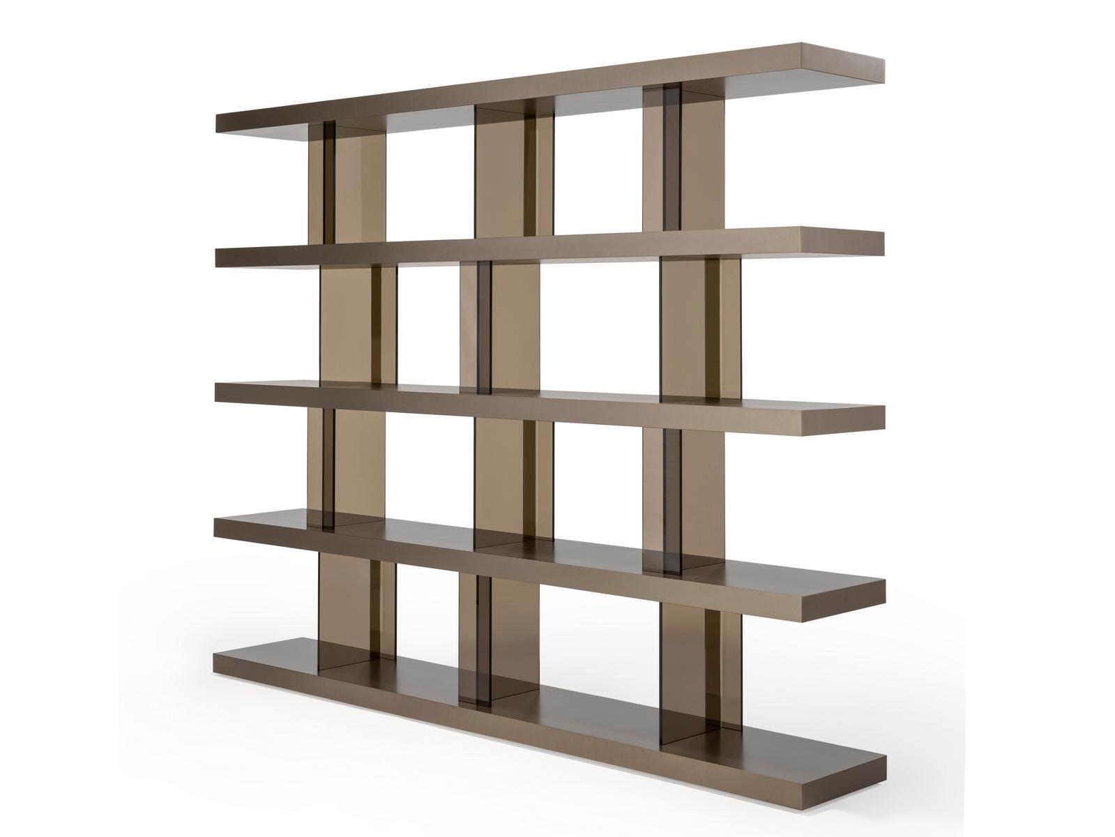 Open modular wood and glass bookcase | Tango T by Reflex
