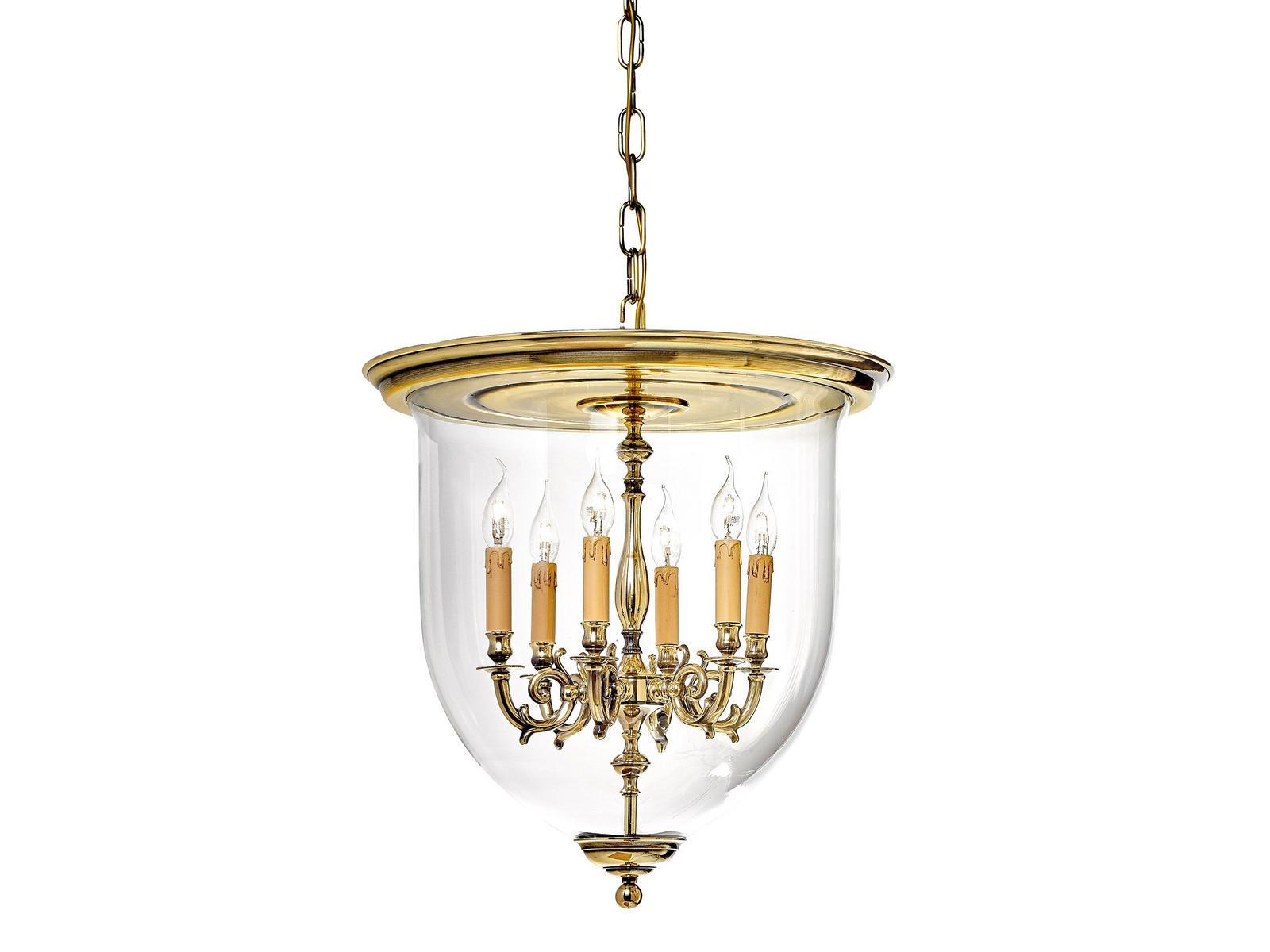 Shaded brass finish pendant with clear glass | Jolanda 1976/6 by Possoni Illuminazione